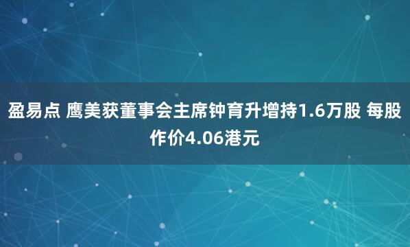 盈易点 鹰美获董事会主席钟育升增持1.6万股 每股作价4.06港元