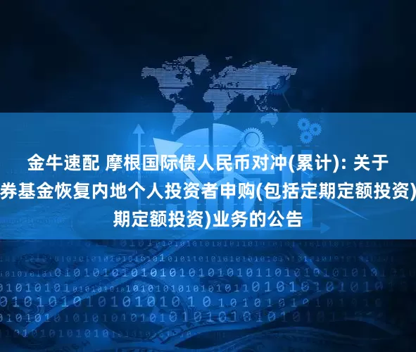 金牛速配 摩根国际债人民币对冲(累计): 关于摩根国际债券基金恢复内地个人投资者申购(包括定期定额投资)业务的公告